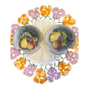 Lefton vintage Hand-Painted Fruit Shell Dishes Set of 2